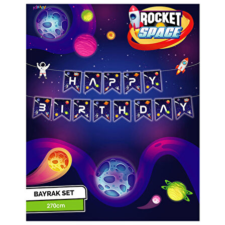 Rocket Space Happy Birthday Harf Afiş