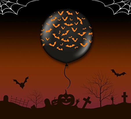 Halloween Yarasa Baskılı Jumbo Lateks Balon 60 cm