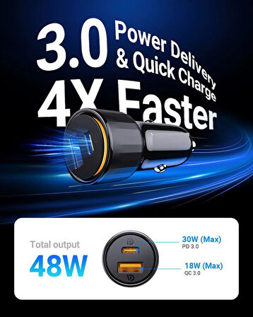 48 W PD Araç Şarj Cihazı 30 W Type C 18W Usb Hızlı Şarj Çakmaklık