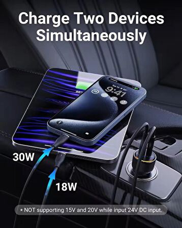 48 W PD Araç Şarj Cihazı 30 W Type C 18W Usb Hızlı Şarj Çakmaklık