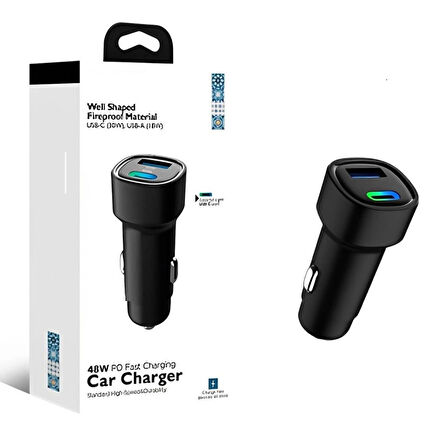 48 W PD Araç Şarj Cihazı 30 W Type C 18W Usb Hızlı Şarj Çakmaklık
