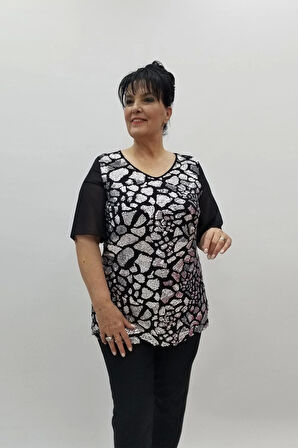 Miraggio Büyük Beden Abiye Bluz 98446 SİY-GÜMÜŞ