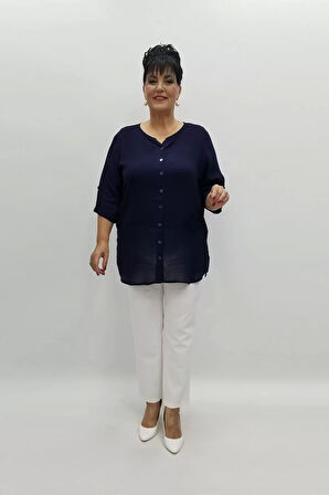 Miraggio Büyük Beden Bluz 98459 LACİVERT