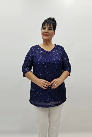 Miraggio Büyük Beden Abiye Bluz 99364 LACİVERT