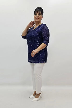 Miraggio Büyük Beden Abiye Bluz 99364 LACİVERT