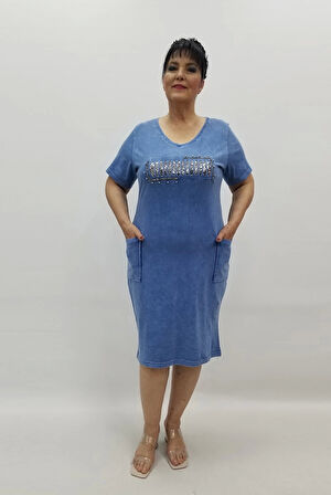Miraggio Büyük Beden Elbise 99635 MAVİ
