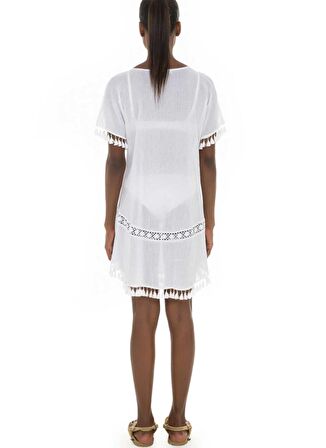 White by Nature Beyaz Kadın Diz Üstü Plaj Elbisesi