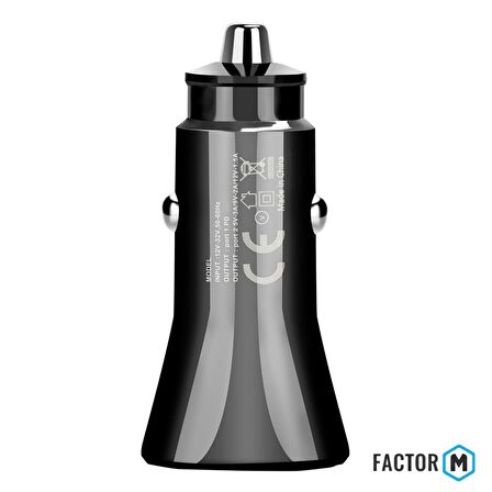 Factor M PD 36W + UsbA Çift Çıkışlı Araç Şarj Aleti Başlığı (FMPD01) 