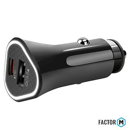 Factor M PD 36W + UsbA Çift Çıkışlı Araç Şarj Aleti Başlığı (FMPD01) 