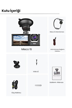 1S Wifi/1920P FHD/170° Ultra Geniş Açı/Gece görüşü ve G-Sensörü/ 3 Kameralı Araç Kamerası (2025)