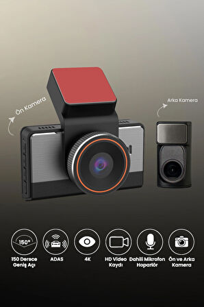 Mieco G4 2K QHD / GPS / 4G / Wifi / 140° Geniş Açı / Gece Görüşü / Ön + Arka Kamera / Sim Kartlı Araç Kamerası (2025) + Hafıza Kartı ve Park Kiti Hediyeli