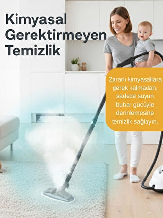 Mieco Stella 5 Bar/ 2000W / Çok Fonksiyonlu Buharlı Temizleyici + Ütü Başlığı ve Eldiven Hediyeli - Beyaz