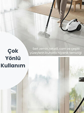 Mieco Stella 5 Bar/ 2000W / Çok Fonksiyonlu Buharlı Temizleyici + Ütü Başlığı ve Eldiven Hediyeli - Beyaz