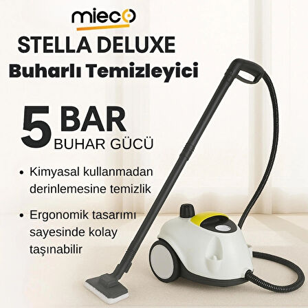 Mieco Stella Deluxe  5 Bar/ 2100W / Çok Fonksiyonlu 25 Parça Buharlı Temizleme Makinası - Beyaz