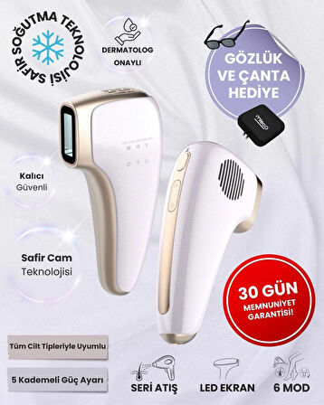 Mieco Safir Soğutma Özellikli ipl Lazer Epilasyon Aleti (Safir Cam)- Lila + Gözlük ve Çanta Hediyeli