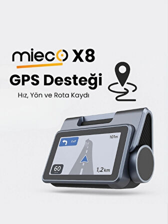 Mieco X8 Wifi /4k Uhd/ 170° Ultra Geniş Açı/ Kör Nokta / Gps/ Adas/ 3 Kameralı Araç Kamerası + Hafıza Kartı Hediyeli