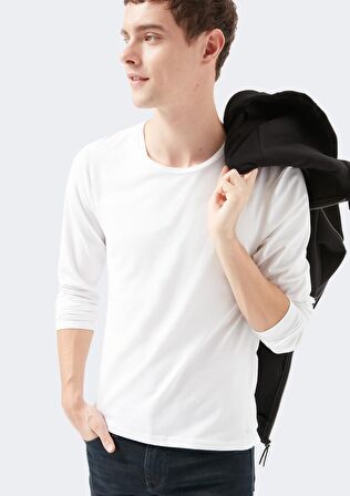 Mavi Uzun Kollu Beyaz Basic Tişört 062477-23248