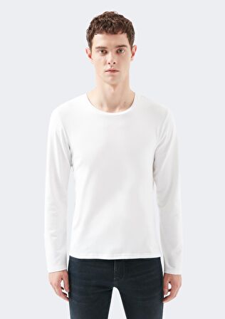 Mavi Uzun Kollu Beyaz Basic Tişört 062477-23248