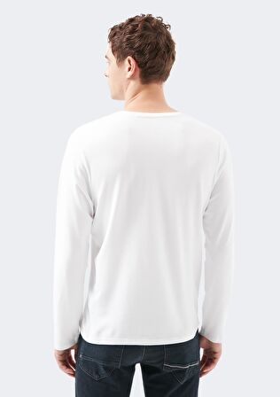 Mavi Uzun Kollu Beyaz Basic Tişört 062477-23248
