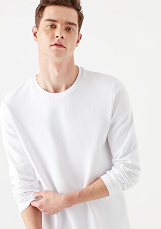 Mavi Uzun Kollu Beyaz Basic Tişört 064622-20454