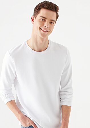 Mavi Uzun Kollu Beyaz Basic Tişört 064622-20454