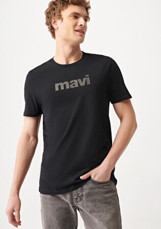 Mavi Logo Baskılı Siyah Tişört 065199-900