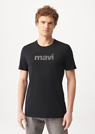 Mavi Logo Baskılı Siyah Tişört 065199-900