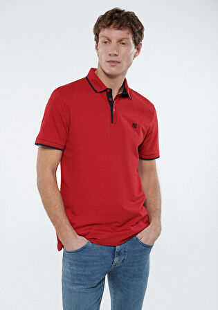 Mavi Şerit Detaylı Kırmızı Polo Tişört 062373-28441