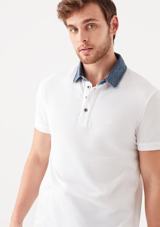Mavi Denim Yaka Detaylı Beyaz Polo Tişört 062685-27879