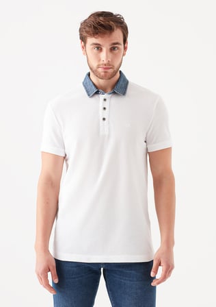 Mavi Denim Yaka Detaylı Beyaz Polo Tişört 062685-27879