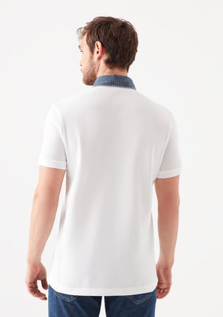 Mavi Denim Yaka Detaylı Beyaz Polo Tişört 062685-27879