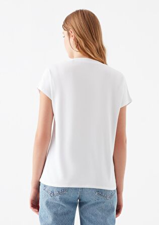 Mavi V Yaka Beyaz Basic Tişört 167714-620