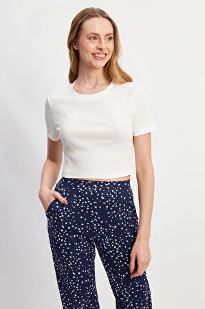Lacivert Basic Üst Crop T-shirt