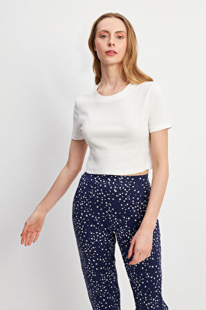 Lacivert Basic Üst Crop T-shirt