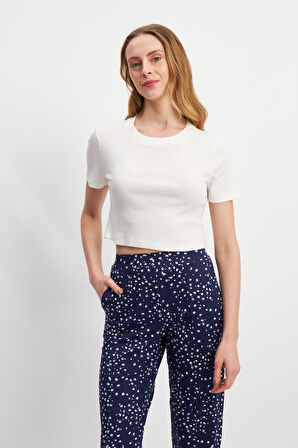 Lacivert Basic Üst Crop T-shirt