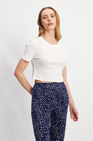 Lacivert Basic Üst Crop T-shirt