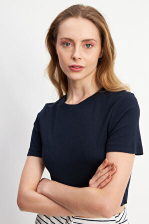 Lacivert Basic Üst Crop T-shirt