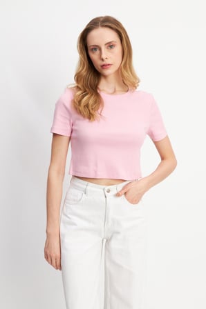 Lacivert Basic Üst Crop T-shirt