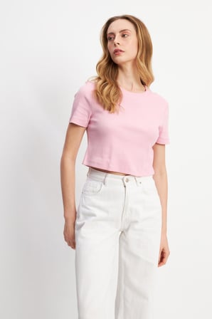 Lacivert Basic Üst Crop T-shirt