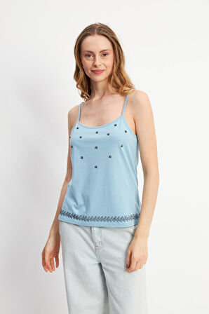 Önü Metal Kahverengi Taşlı Kolsuz Atlet