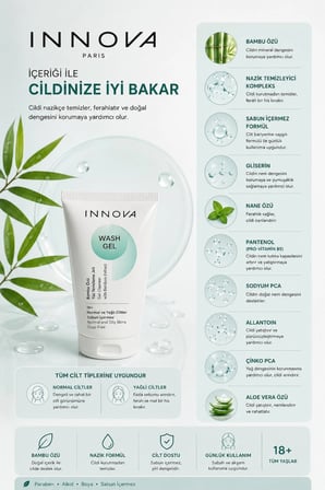 Innova Normal ve Yağlı Cilt için Temizleyici Sabunsuz Yüz Temizleme Jeli 150 ml 