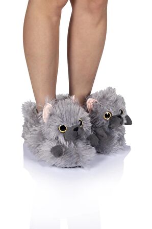 Twigy Kedi Gri Kadın Panduf Terlik CC0617