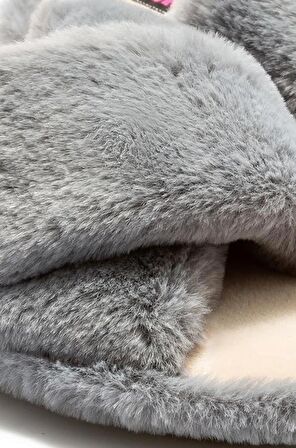 Twigy Çapraz Peluş Gri Kadın Panduf Terlik CC0183