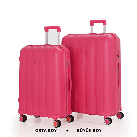 MÇS Bavul Büyük ve Orta 2li Set Kırılmaz Silikon Valiz V305 Fuşya