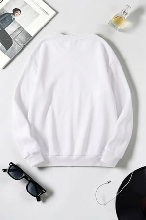 Unisex Kalp Baskılı Bisiklet Yaka Sweatshirt
