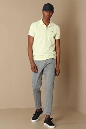 Laon Spor Polo Yaka Erkek Tişört Açık Sarı