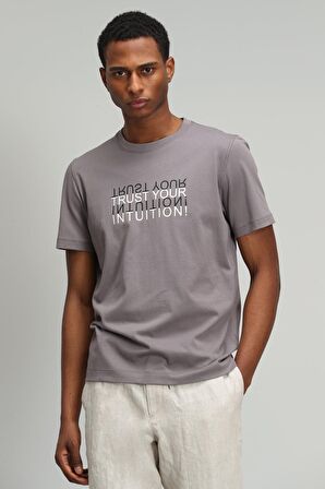 Lufian Erkek Arezzo Modern Grafik T-Shirt 627111020125 Vizon