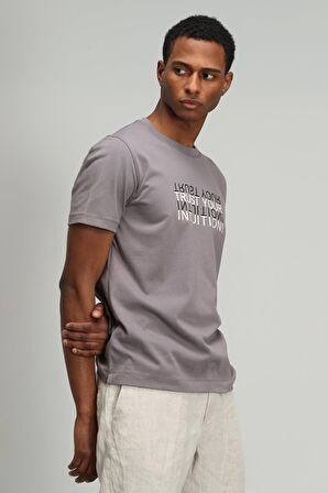 Lufian Erkek Arezzo Modern Grafik T-Shirt 627111020125 Vizon