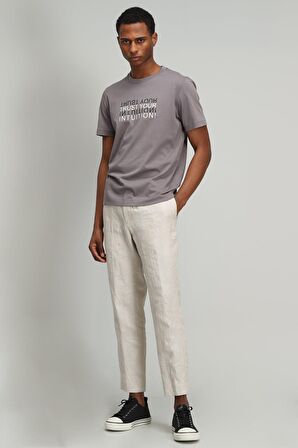 Lufian Erkek Arezzo Modern Grafik T-Shirt 627111020125 Vizon