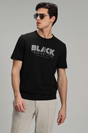 Lufian Erkek Tow Modern Grafik T-Shirt 627111020137 Siyah